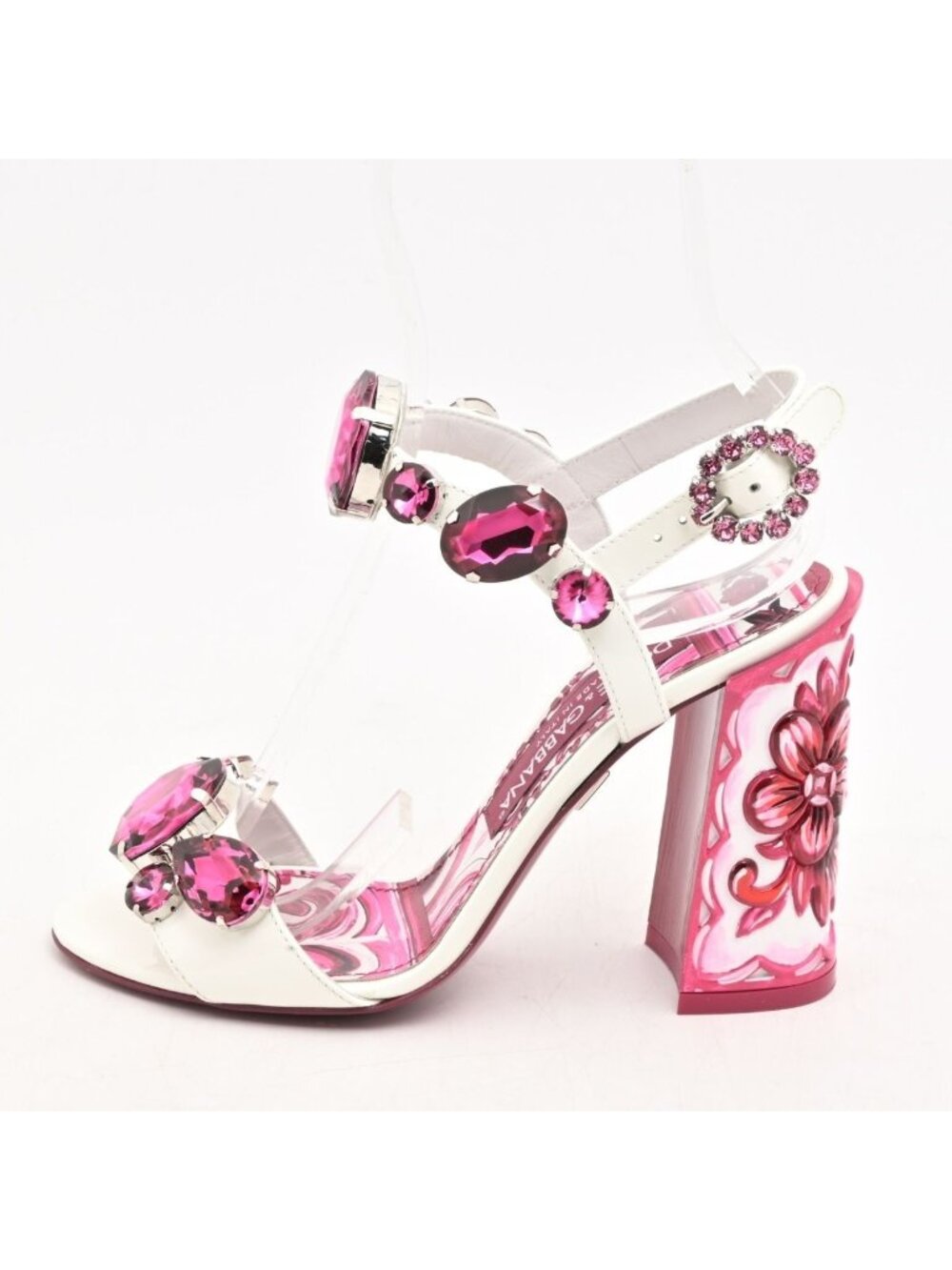 Dolce & Gabbana Sandals White Pink Flower Leather